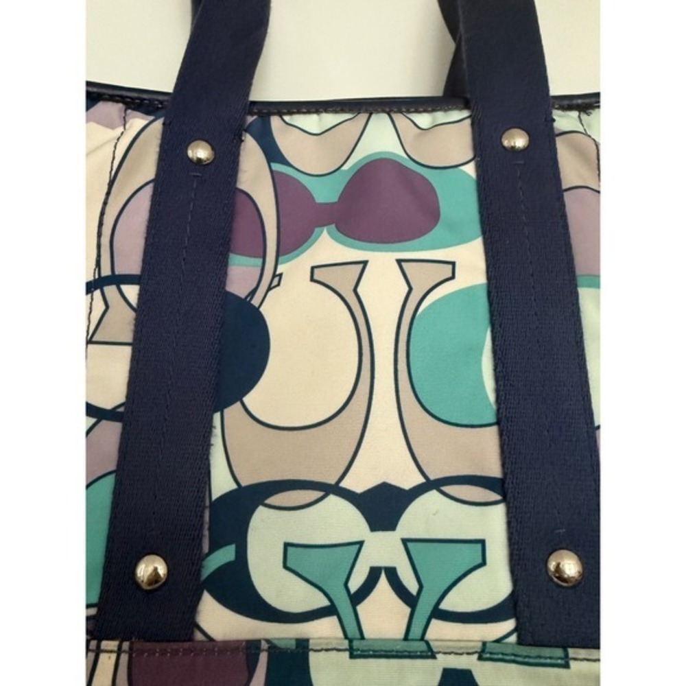 Coach Poppy Signature Tote Bag Multicolor Purple Teal Canvas M1163-117178 Flaw - Picture 11 of 17